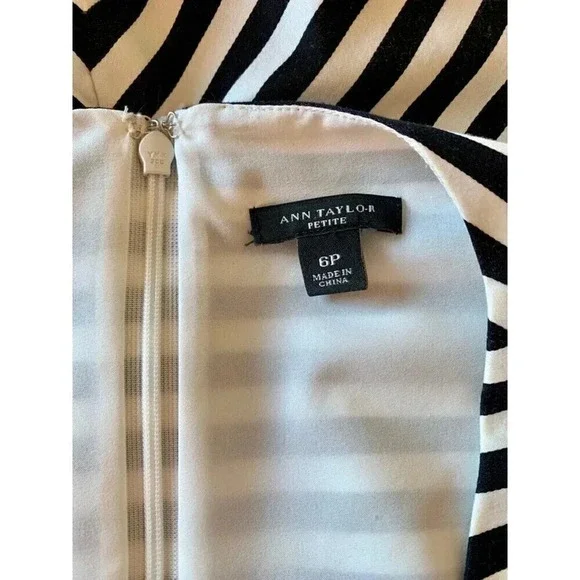 Ann Taylor Black & White Striped Sleeveless Fit & Flare Woman’s Dress Size 6P - Picture 3 of 6